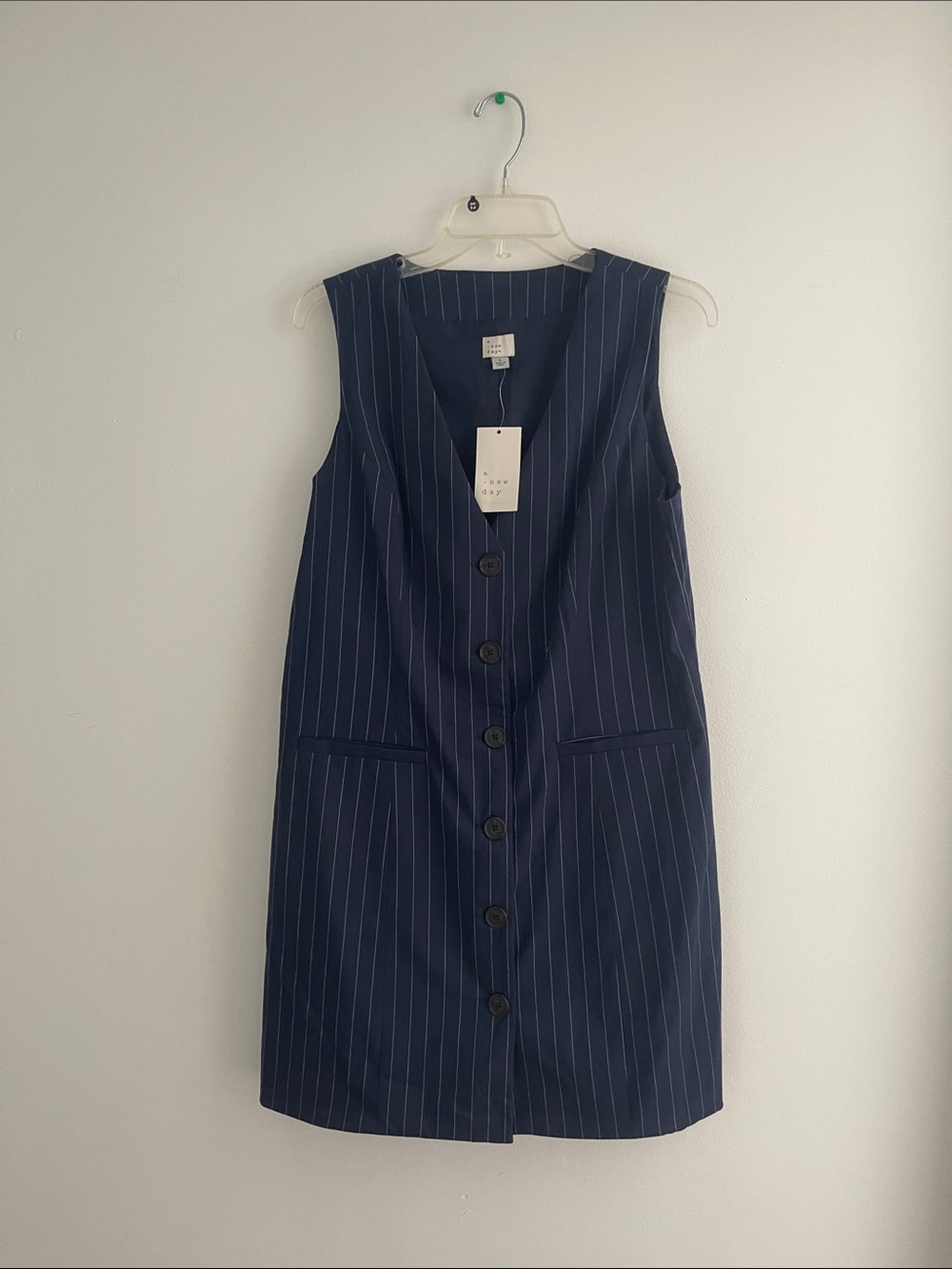 a new day Navy Pinstripe Sleeveless Button Dress